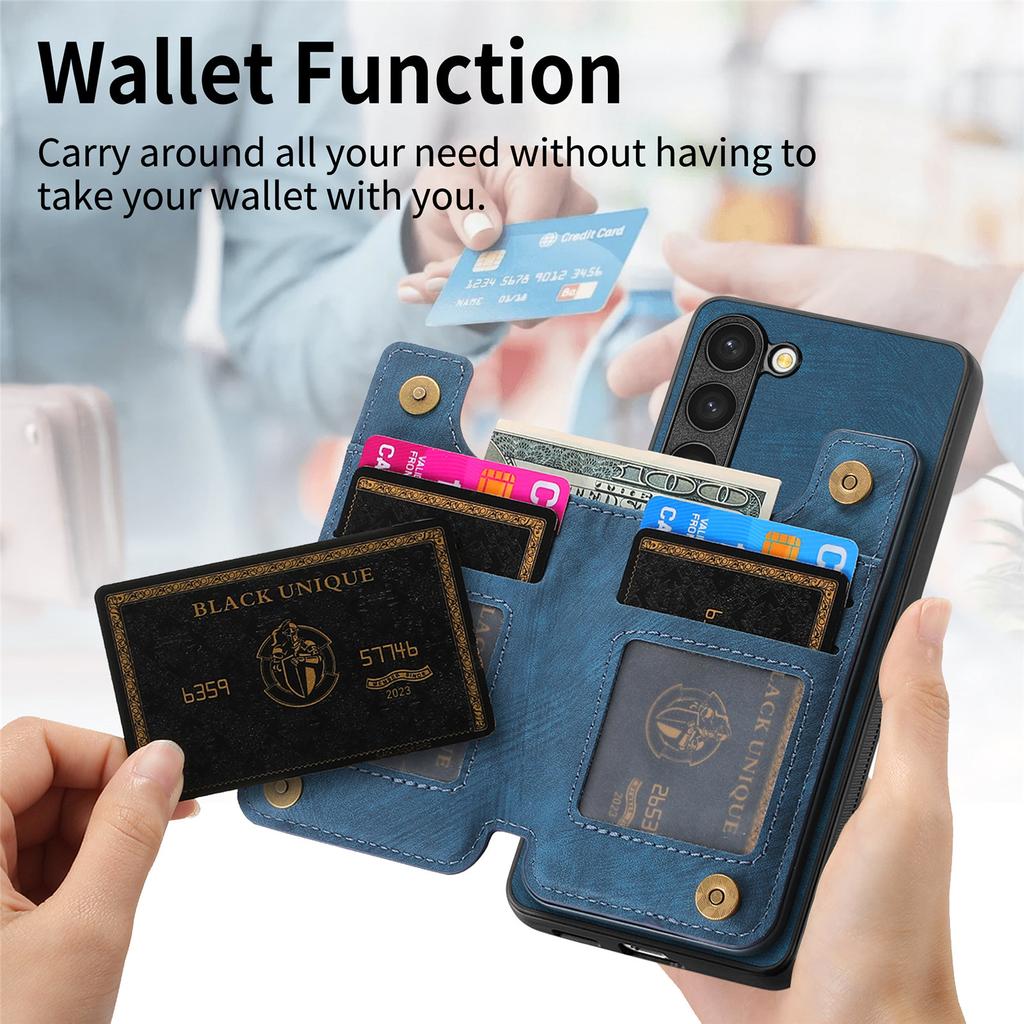 D15 For Samsung Galaxy S23 Kickstand Case Retro PU+TPU Phone Cover with Zipper Wallet
