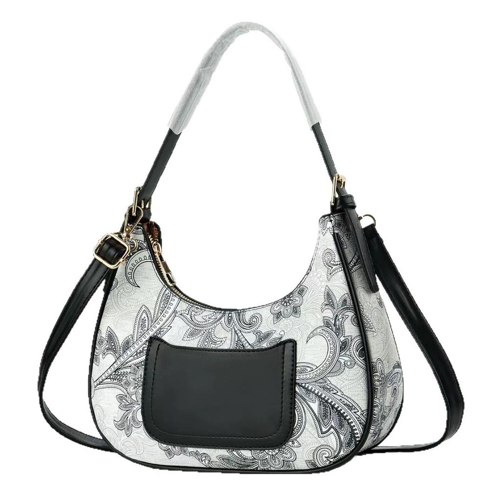 Women's French Style Paisley Print Hobo Bag, 2-in-1 Underarm Shoulder & Crossbody Bag, Vintage Floral Print Casual Handbag for Ladies