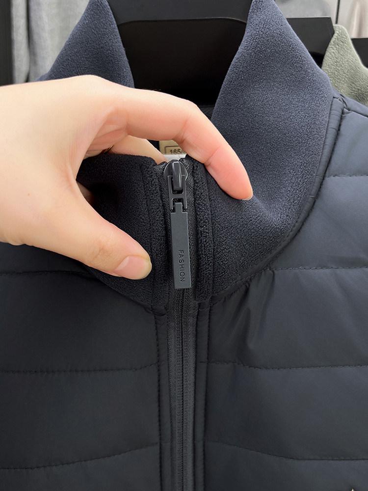 Men's Velvet Patchwork Jacket - Autumn/Winter Lightweight Cotton with Stand Collar, Wool Berber Fleece, Casual Fashion