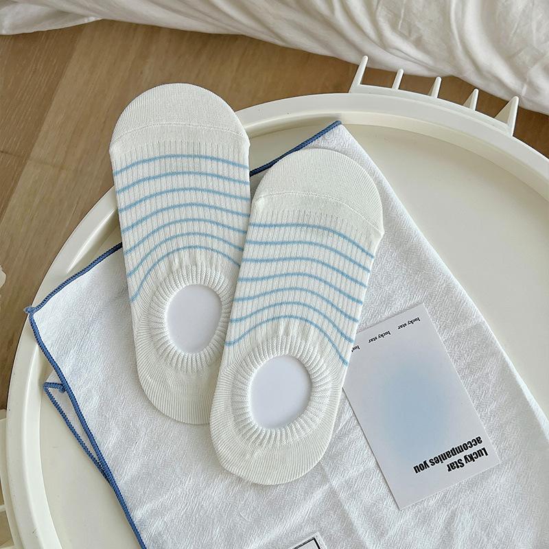 

Классические полосатые женские повседневные носки-лодочки с низким вырезом без косточки, тонкие силиконовые противоскользящие носки-невидимки, не сползающие с пятки 1 pair синий