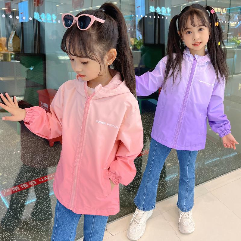 Hooded Big Kid Gradient Color Casual Sports Windbreaker Jacket Children Outdoor Outerwear