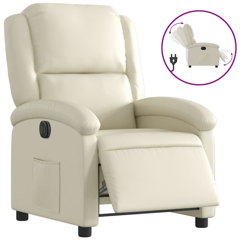 Vidaxl Electric Recliner, Cream, Upholstered with Faux Leather