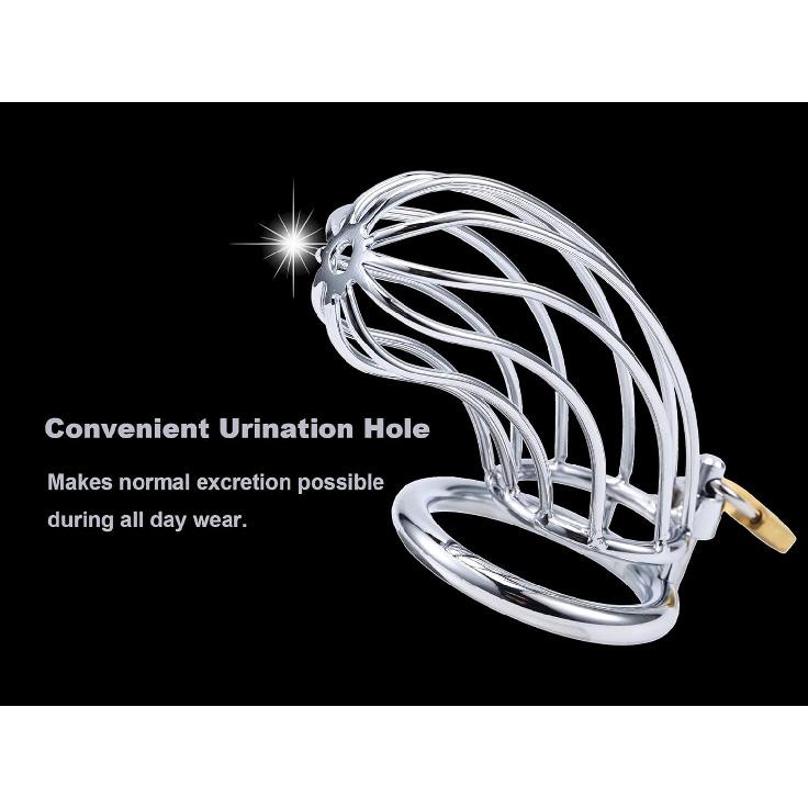 Male Chastity Device Cock Cage Belt 3 Ring of Various Sizes,Advanced Metal Silver Lock Cage Adult Sex Toy,Including Locks and 3 Key