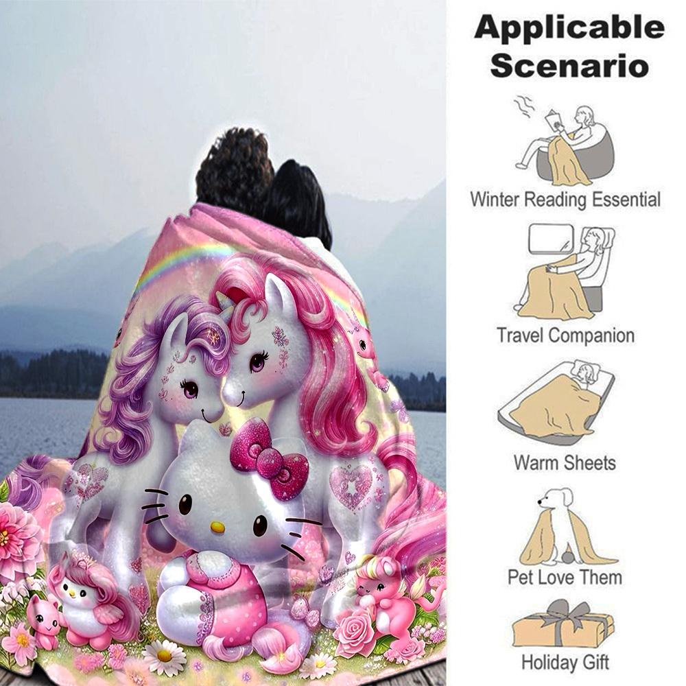 1 Stück Hello Kitty Einhorn Decke Leichte Flanell Überwurfdecke für Sofa Bett Reise Camping Wohnzimmer Büro Couch Stuhl