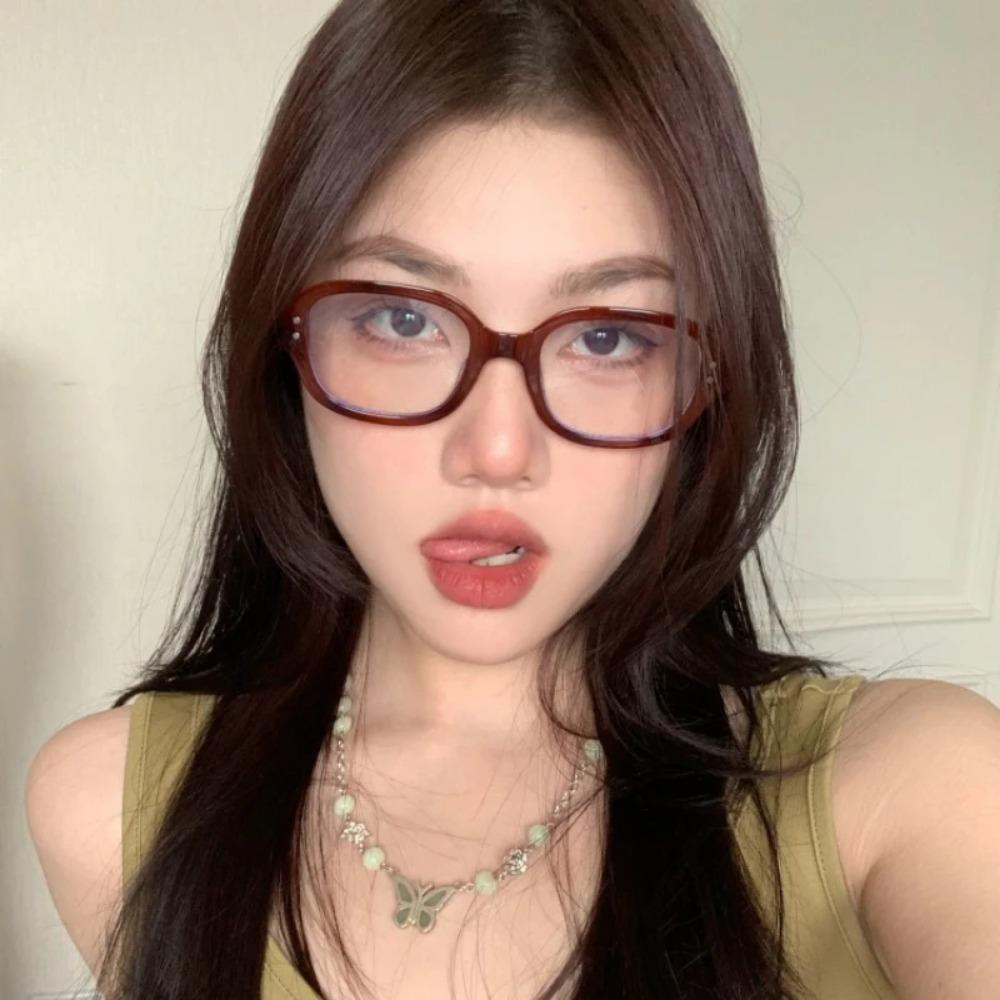 Retro Red Reading Glasses Coarse Frame Myopia Glasses Women's Fashion Glasses 0 To -3.5