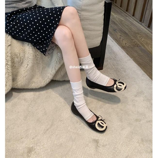 Su Yinyin Has the Same Small Fragrant Style Rhombus Bow Flat-soled Single Shoes for Women's French Retro Casual Versatile Ballet Shoes