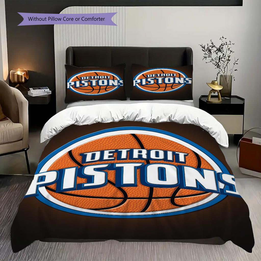 Set di tre pezzi con logo vibrante dei Detroit Pistons(1 * copripiumino + 2 * federa, senza nucleo) Copripiumino e federa morbidi e confortevoli