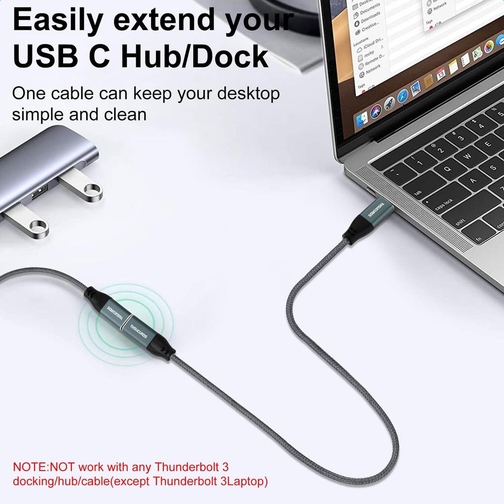 Thsucords USB C Extension Cable USB Type C 10Gbps 100W Male To Female Cable for MacBook and More (2-Pack) 0.5M, 3.2 Pro/Air, Phones, Tablets,