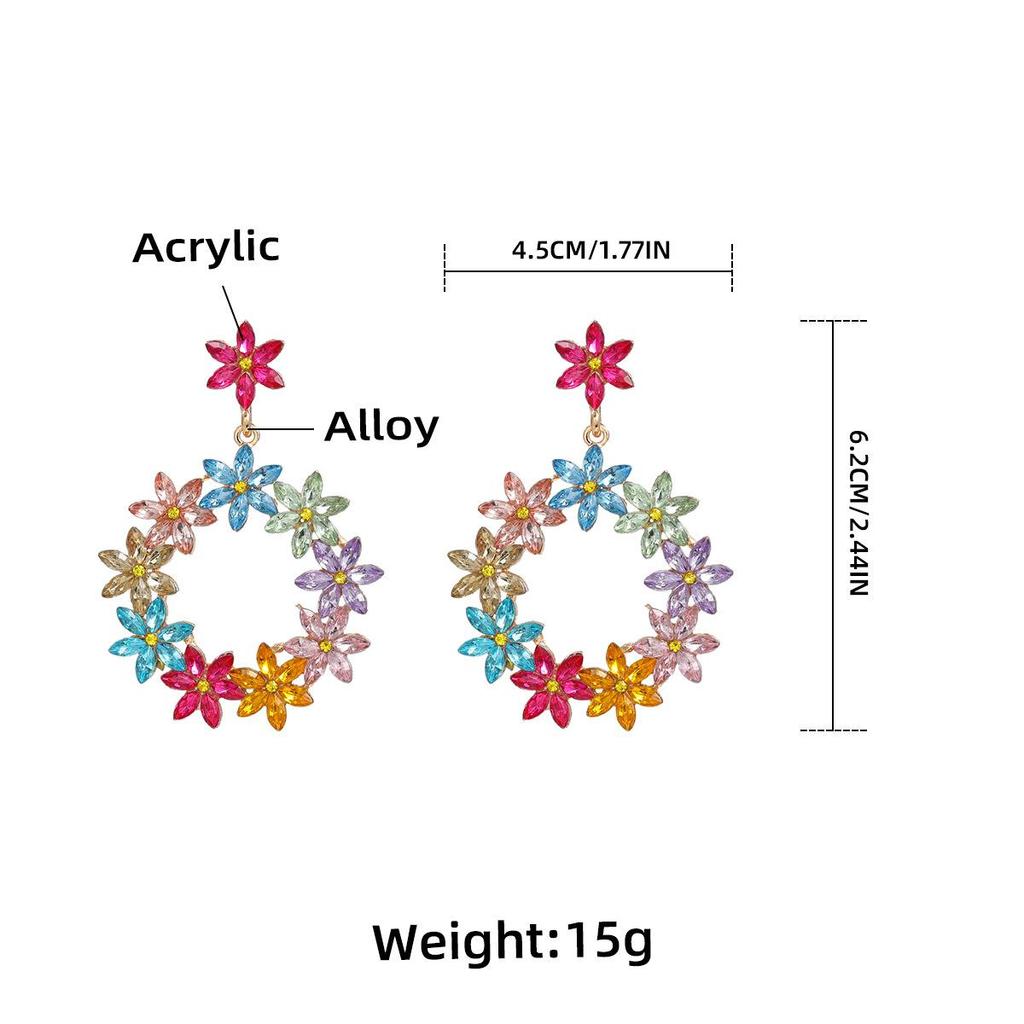 Pinkdudu Trendy Colored Diamond Flower Earrings Exaggerated Personality Round Drop Earrings For Women PD2159