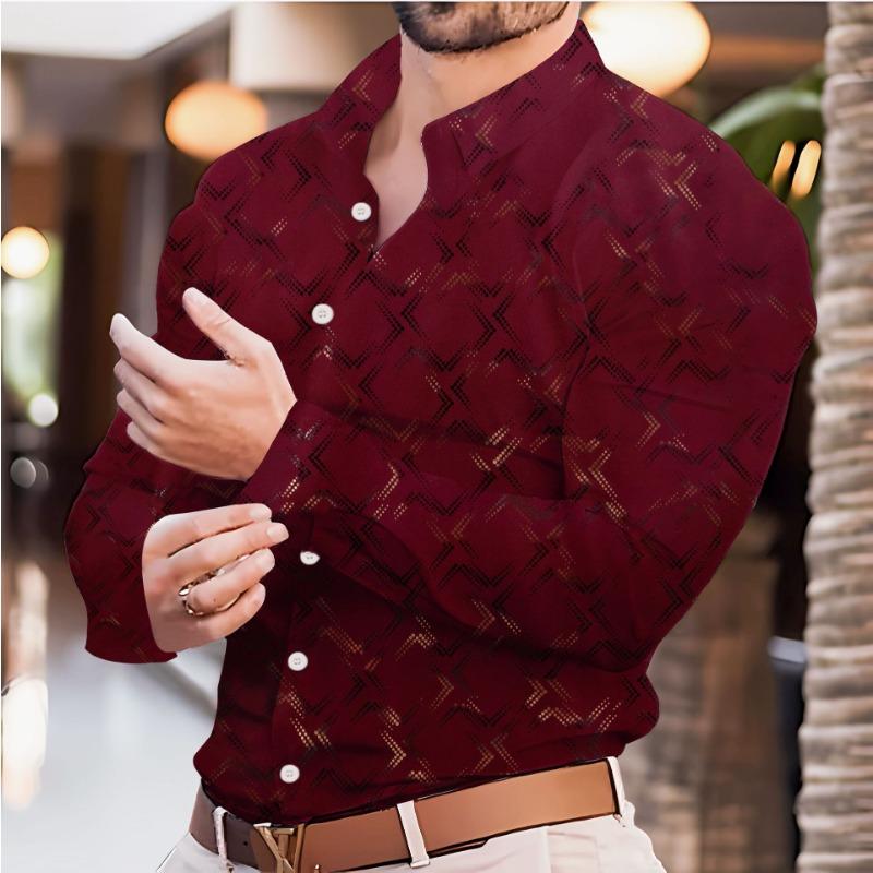 Men's Spring Autumn Fashion Hot Stamping Print Casual Long-Sleeve Versatile Shirt