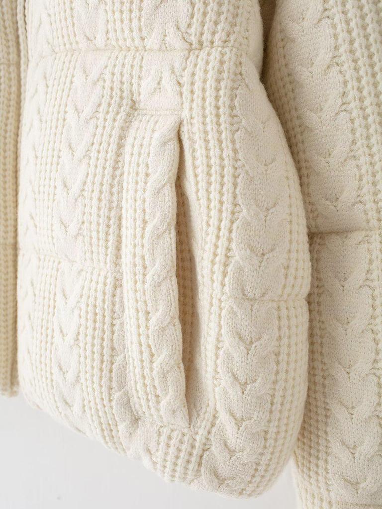 2024 Winter White Knitted Windproof Stand-up Collar Cotton Jacket