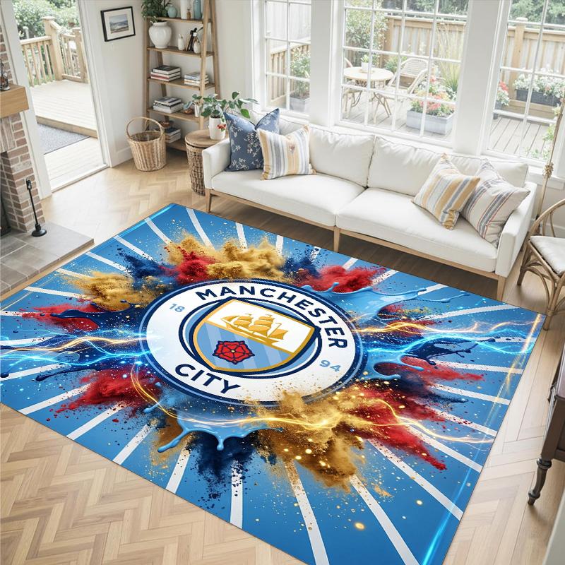 Manchester City Design Crystal Velvet Carpet Cozy Non?Slip Printed Rug For Bedroom Living Room Entrance