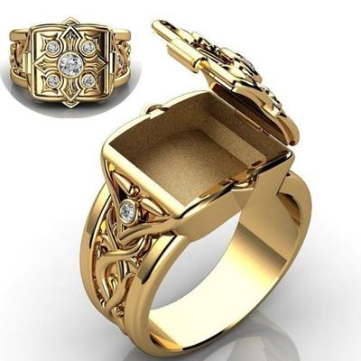 Anillo con patrón de relicario tallado geométrico abierto de estilo creativo europeo y americano para hombre