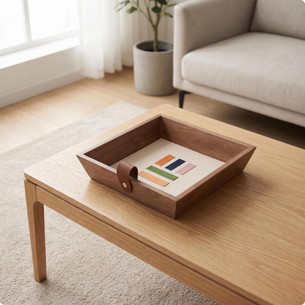 OpenTop Storage Tray LeatherLike Handle Decorative StitchedEdge S