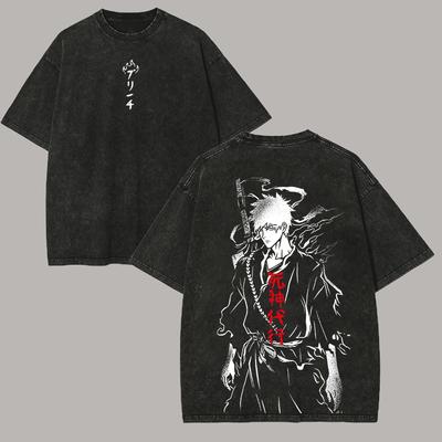 BLEACH Printed Washed Oversized Men Women T Shirt Vintage Street Cotton T-shirt Short Sleeve Clothing Casual Streetwear Loose Female Male Clothing 
