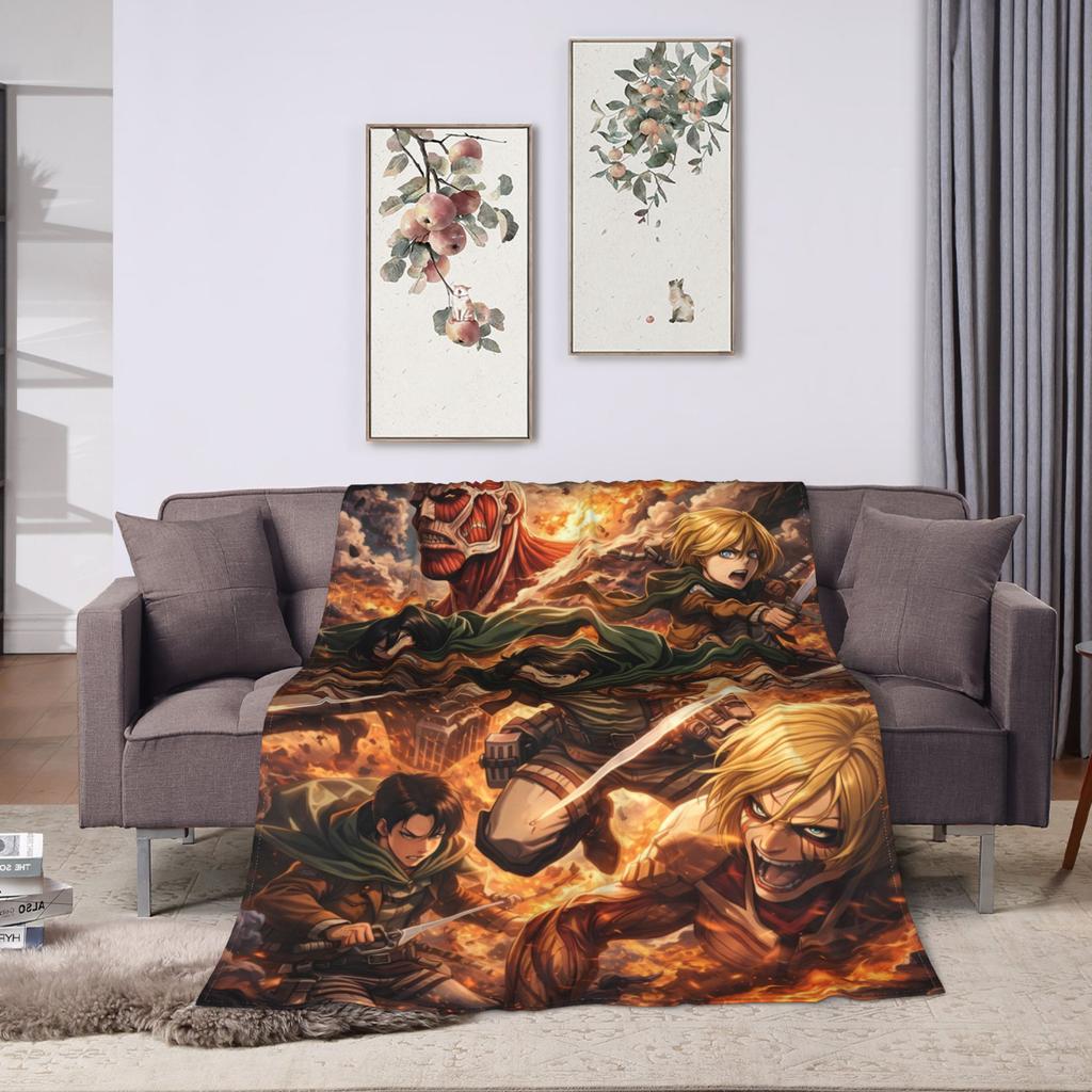Anime Attack On Titan Flannel Blanket Soft Durable Throw Blanket For Home Decor Airplane Travel Bedspread Sofa Bed Cover