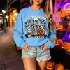 Unisex Halloween Print Lightweight Long Sleeve Neck Pullover Sweatshirt for Men and Women
