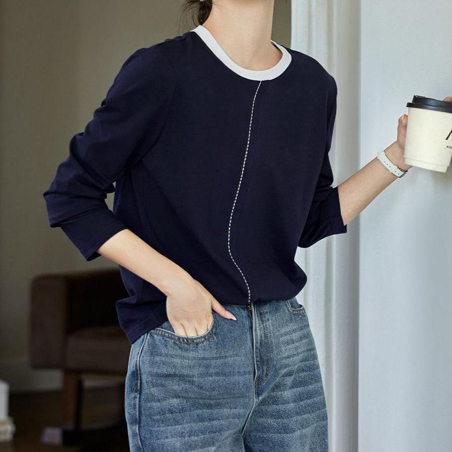 Long-sleeved T-shirt for Women's Autumn New Round Neck Slim Casual Top
