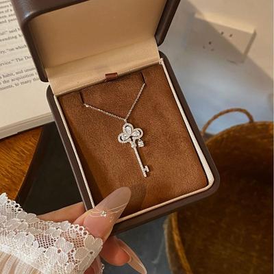High-End S925 Sterling Silver Crown Key Pendant Necklace with Diamond - Spring/Summer Light Luxury Clavicle Chain.