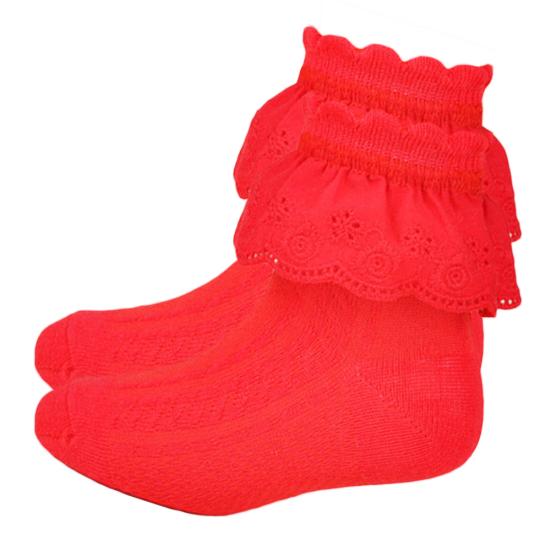 Kids Girls Fashion Solid Color Lace Trim Breathable Mesh Short Cotton Socks