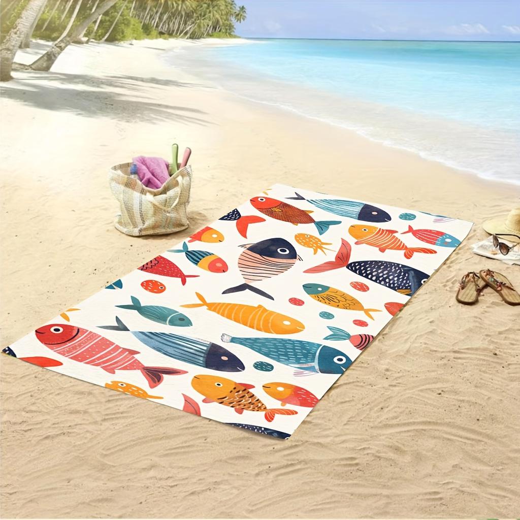 1PC Colorful Fish Print Beach Towel Unisex Bath Towel for Pool Swimming Lounge Chair Adults