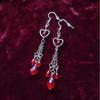 Charm Gothic Sliver Color Hollow Heart-shaped Pendant Red Teardrop-shaped Tassels Dangle Earrings for Women Halloween Jewelry
