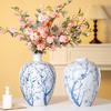 Modern Blue & White Porcelain Ceramic Vase: Chinese-Inspired Flower Arrangement for Living Room Décor