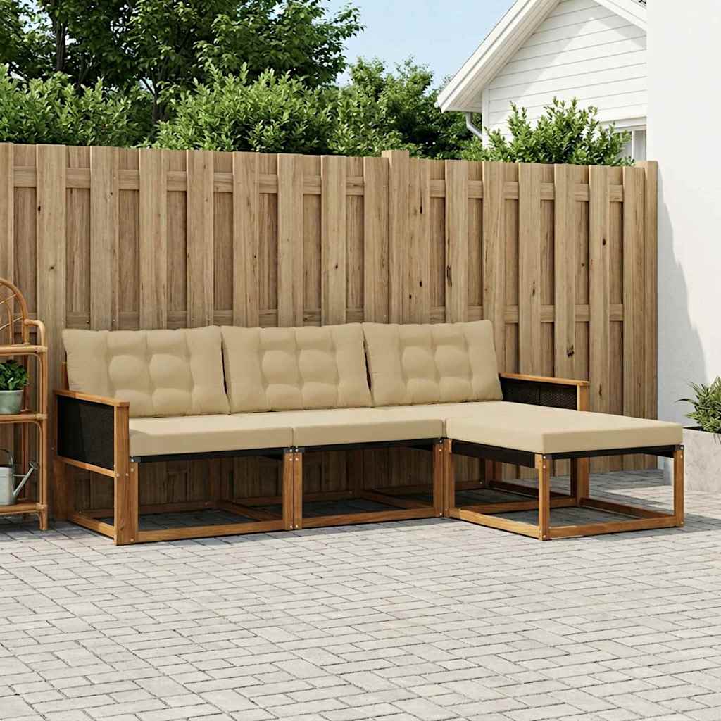 Outdoor Sofa Set with Cushions 4 pcs Natural and Beige