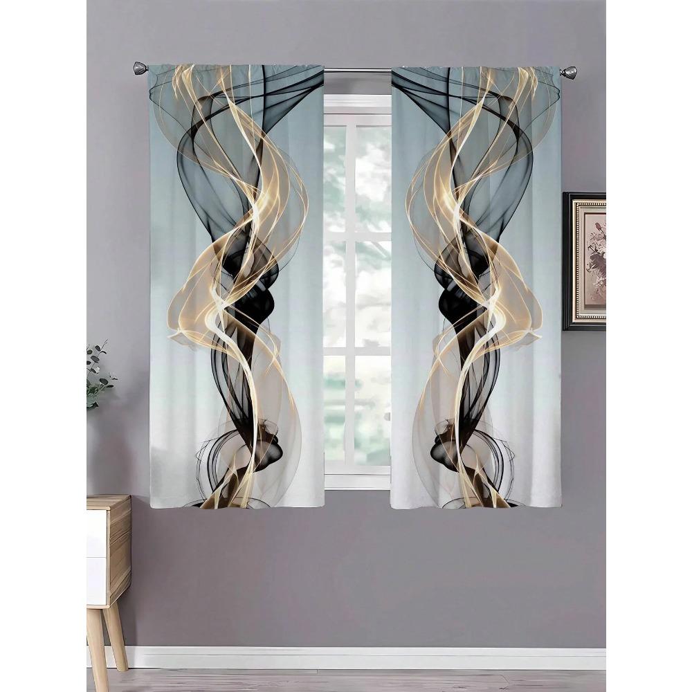 2pcs/Set Fashion Style Modern Abstract Line Art Print Curtain,Suitable For Bedroom Office Kitchen Living Room Study Home Decor