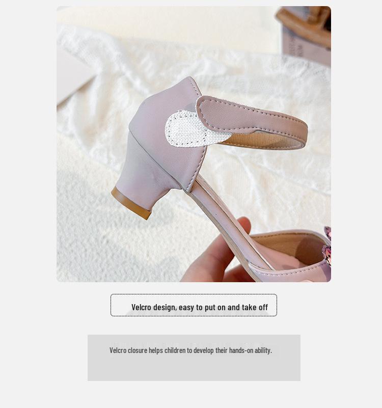 Girls' 2026 Summer Fashion Princess Bow High-Heeled Sandals for Toddlers