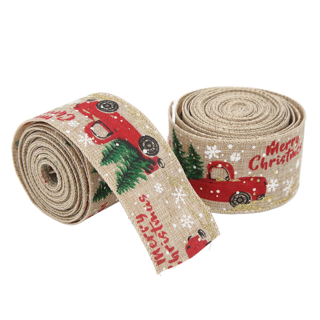 2Pcs Christmas Ribbons Cartoon Retro Truck Pattern 5 Meters Decorative AccessoriesHemp
