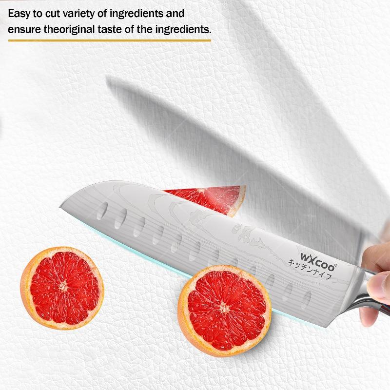 WXCOO Santoku Knife Durable Household 7inch Japanese VG10 Steel Kitchen Knives Fruit Vegetable Cutting Knife Wooden Handle