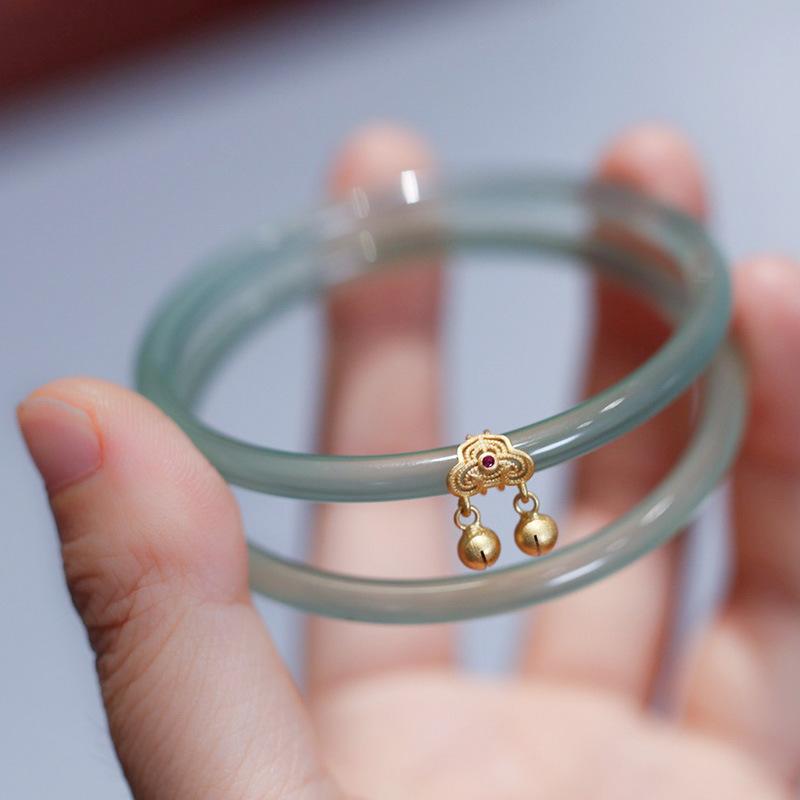 Spring and Summer Bracelet Blue Hollowed-out Ruyi Bell Type Female Chalcedony Agate Bracelet Artistic Vintage Jade Bracelet Chinese Style