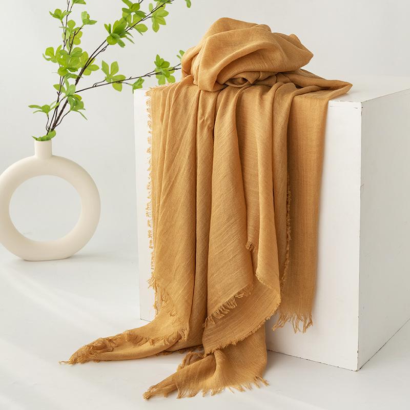 Spring & Summer Lightweight Sunscreen Shawl: Imitation Cotton-Linen, High-End Silk Gauze Scarf, Solid Color for Women