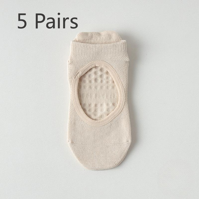 5 Pairs Cotton Silicone Non-slip Yoga Socks Boneless One-piece Mechanism Backless Mesh Short Socks Indoor Anti-odour Sports Socks