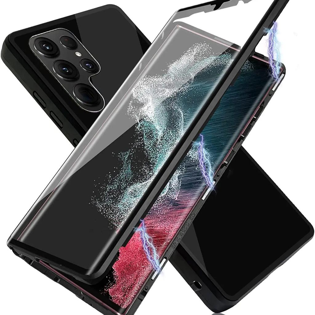 Doppelseitiges gehärtetes Glas Magnetische Adsorption Metallgehäuse für Samsung S23 S24 Ultra S22Plus S21 S20 S23FE Vollschutzhülle
