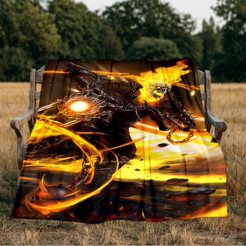 Rider On Fire Blanket Flannel Throw for Sofa, Indoor, Camping, Living Room, Office, Chair, And Bed Soft Birthday Gift