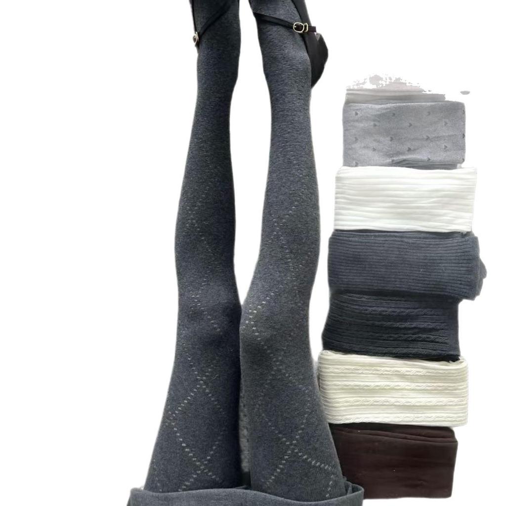 Miu Gray Diamond Hollow Base Layer High Elasticity Anti-Slip Slimming Pantyhose for Spring and Autumn Wear