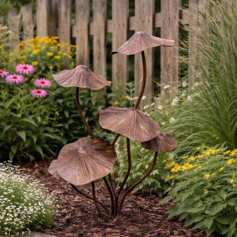 Handcrafted Iron Mushroom Statues Unique Mushroom Figurines Rustproof Garden Stakes Yard Pathway Decoration B03E