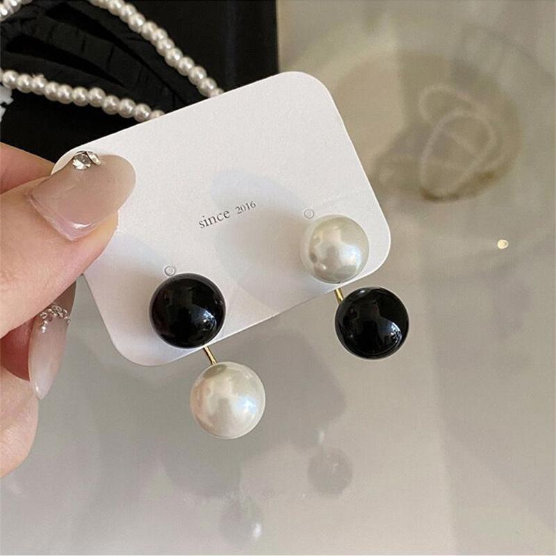 New Retro French Sweet Pearl Temperament Drop Earrings Fashion Black White Beads Senior Simplicity Women Hot Earrings Jewelry