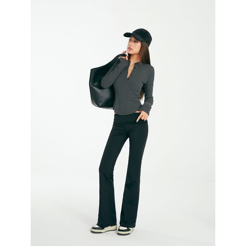 Discoglam 5-Button Henley Shirt Fancy Silm Long Sleeves Bottoming Shirt Tops Outerwear T-shirt Female Spring & Fall