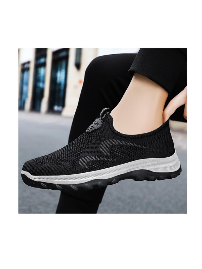 Pánské jarní vycházkové boty Flyknit s tlustou podrážkou, pohodlné, ležérní, síťované, nazouvací tenisky, celodenní, lehké, každodenní obuv