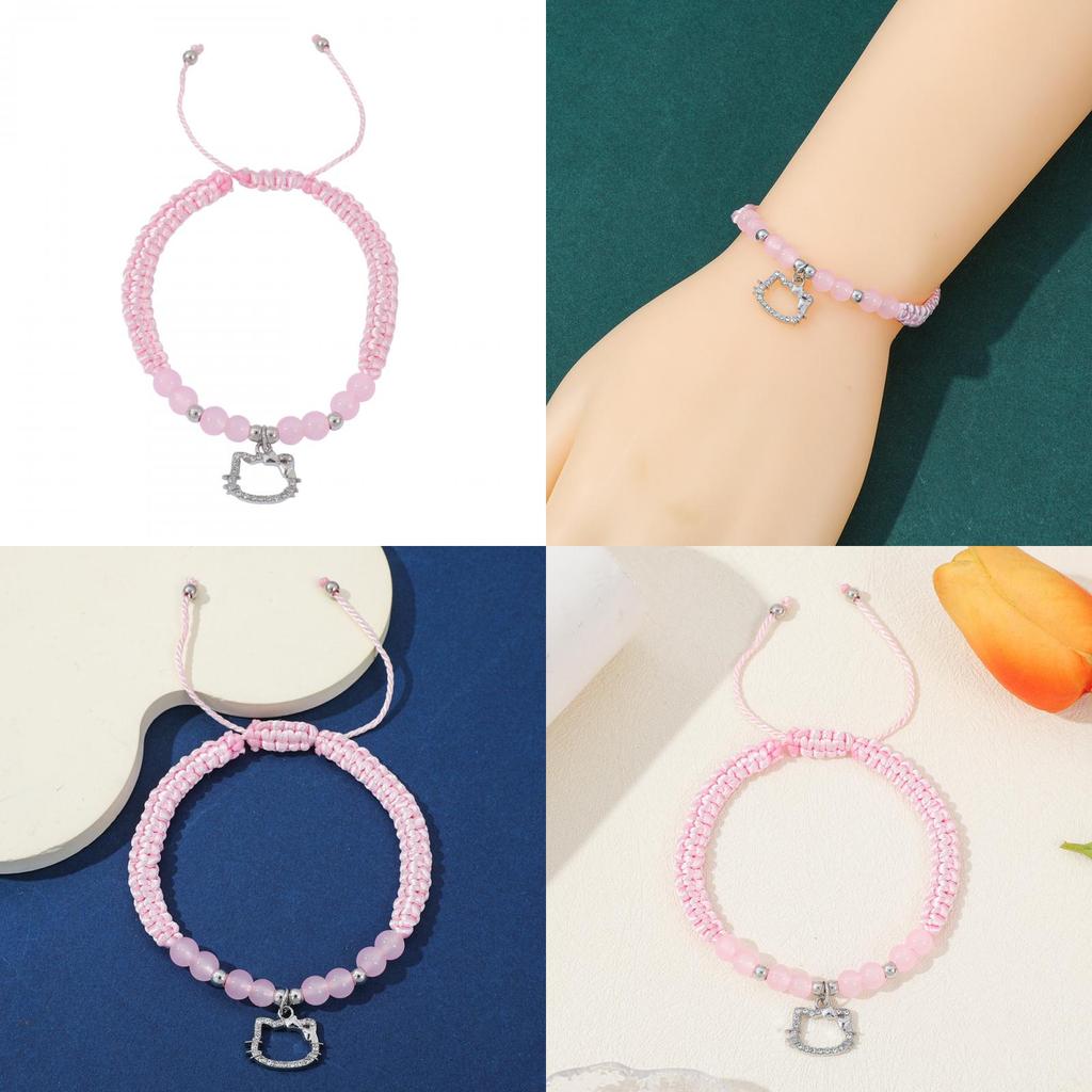 Hello Kitty Herzförmiges Kristallperlenarmband mit Magnetverschluss für Damen Freundschaftsschmuck