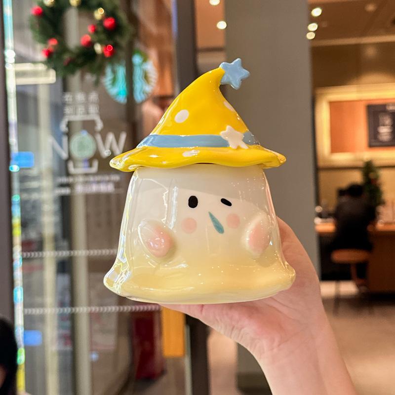 

Милая смешная чашка с привидением, керамическая кружка для девочек с крышкой, сувенир для мальчиков, практичная подарочная коробка, подарок на день рождения 301-400ml