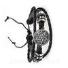 Bracciale Pentagramma di Baphomet Satanico Bangle in Pelle Nera/Marrone Gotico Satanismo Male Occulto Pentacolo Gioiello Amuleto Pagano Regalo