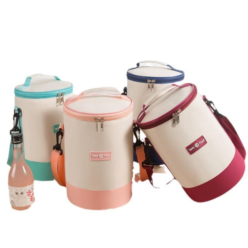 Insulated Cylindrical Lunch Bag Adjustable Shoulder Strap Washable Reusable Thermal Tote 1Pcs for School Office Outdoor Family Outing