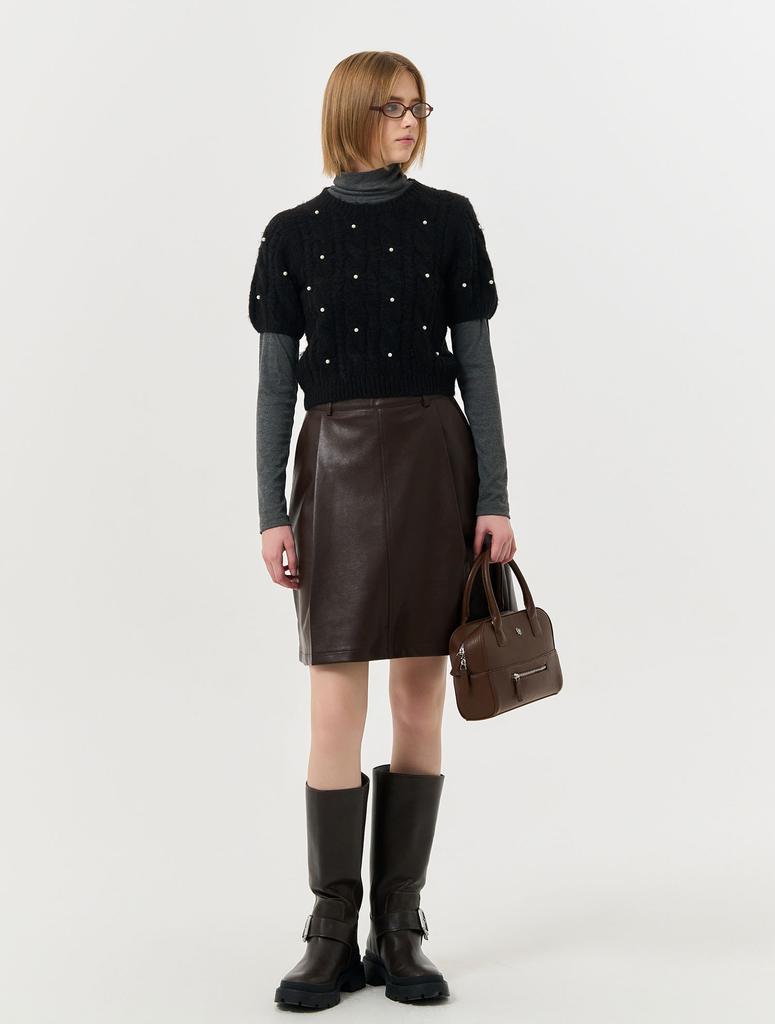 GENERALIDEA Leather Pintuck Midi Skirt [Brown] / Wbd4L13513