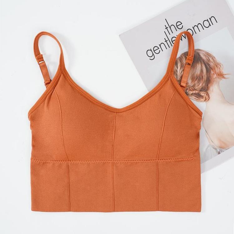 Wirefree Camisole Cropped Tank Top Women Seamless V Neck Removable Yoga Fitness Sport Underwear