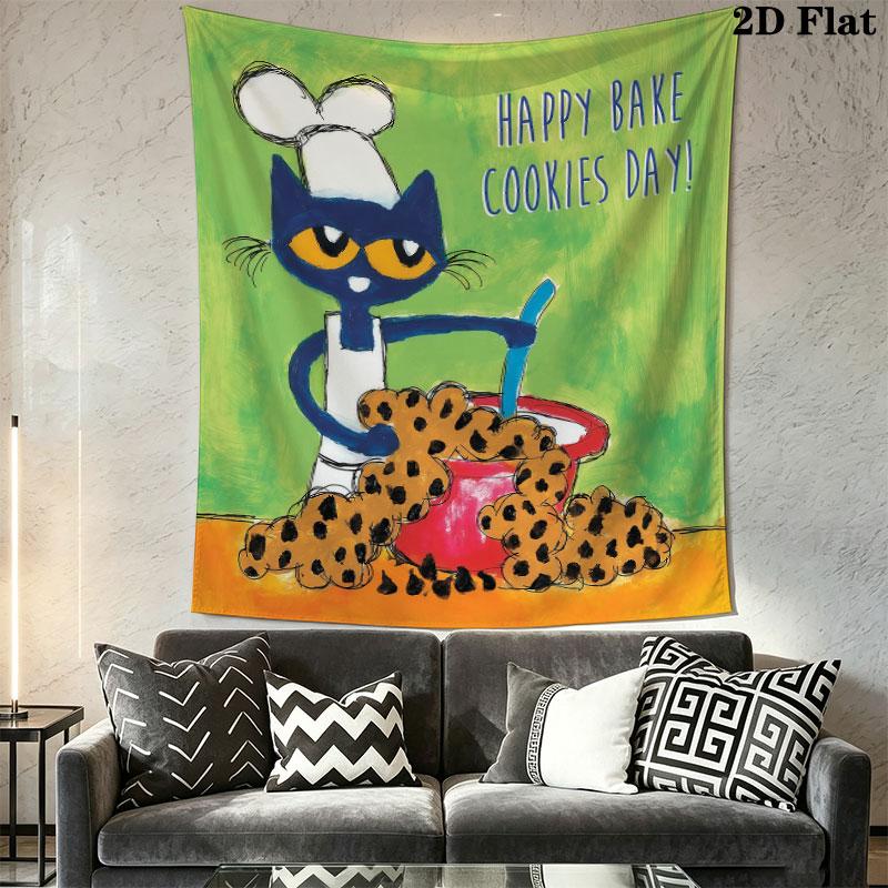 Pete Cat Dream Wall Hanging Printed Fabric Blanket Decorative Tapestries for Bedroom Living Room Home Decor