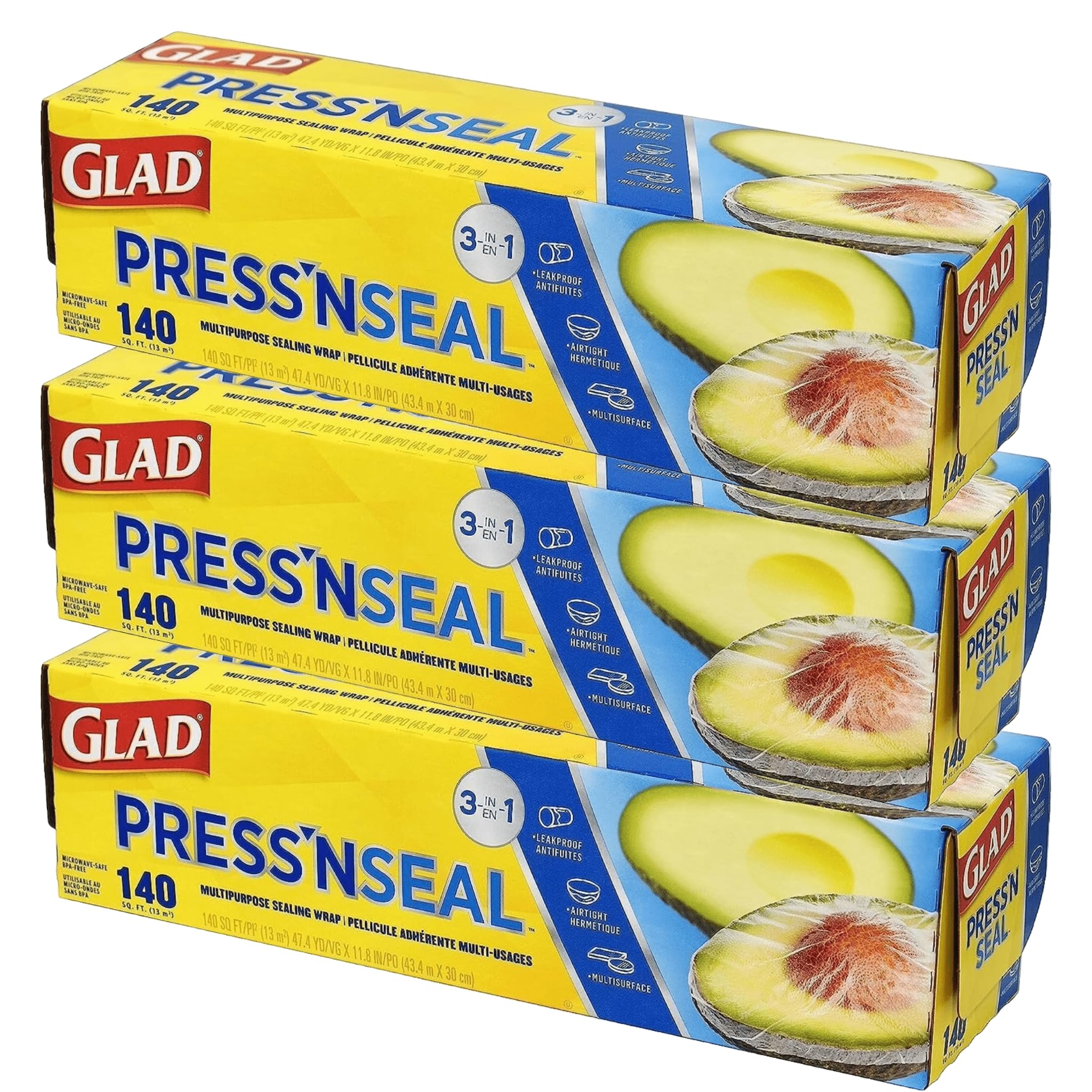 

Набор из 3 многоцелевых упаковочных пленок для хранения продуктов GLAD Seal Wrap 140 шт. [Оптовая закупка] Press n (30см 43.4м)